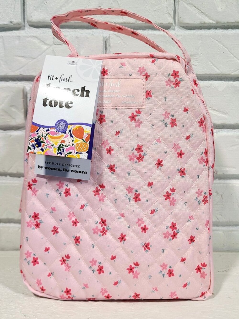 Fit & Fresh Evelyn Large Quilted Insulated Lunch Bag Tote Pink Floral Reusable